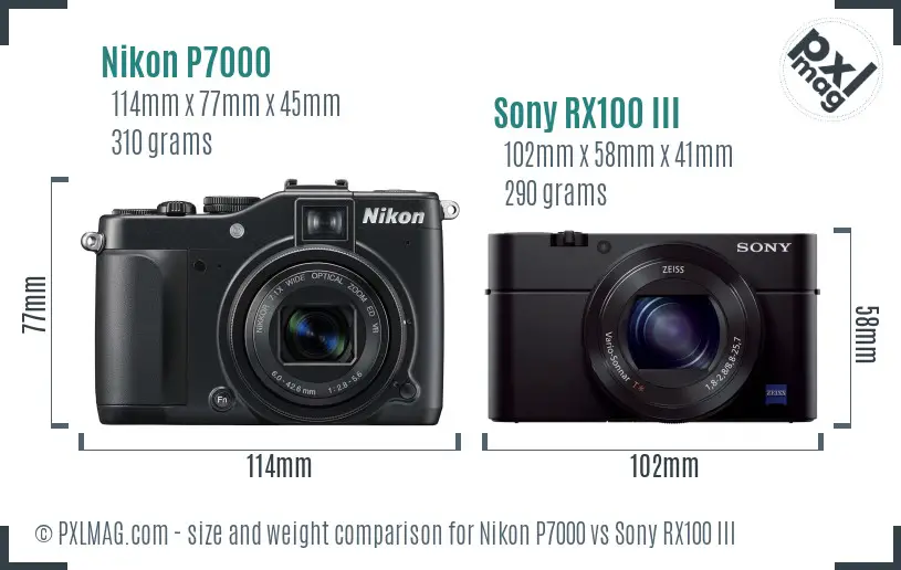 Nikon P7000 vs Sony RX100 III size comparison Nikon P7000 vs Sony RX100 III size comparison