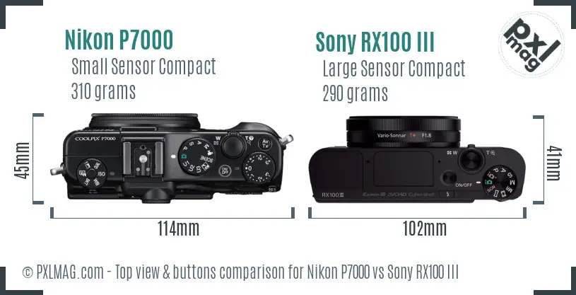 Nikon P7000 vs Sony RX100 III top view buttons comparison Nikon P7000 vs Sony RX100 III top view buttons comparison