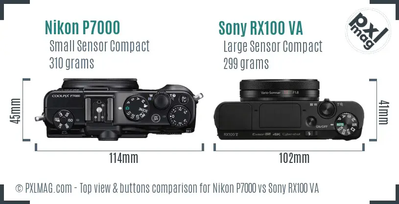 Nikon P7000 vs Sony RX100 VA top view buttons comparison