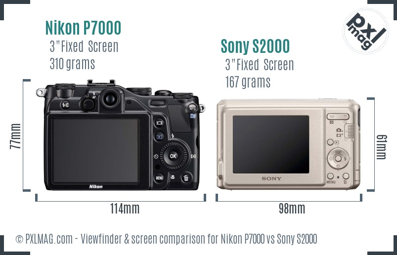 Nikon P7000 vs Sony S2000 Screen and Viewfinder comparison