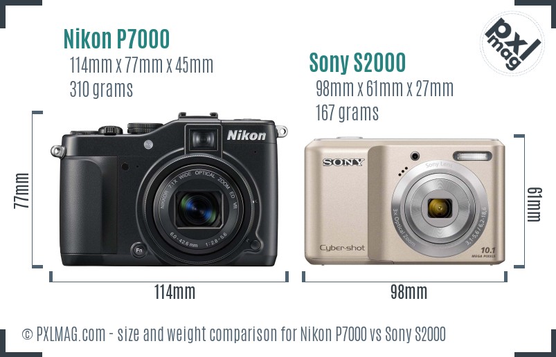 Nikon P7000 vs Sony S2000 size comparison