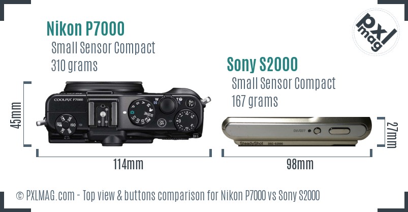 Nikon P7000 vs Sony S2000 top view buttons comparison