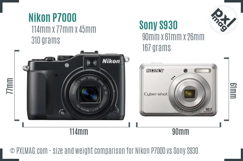 Nikon P7000 vs Sony S930 size comparison