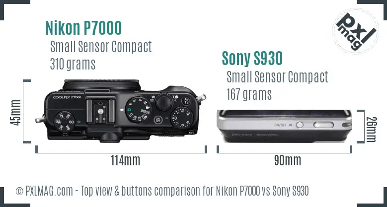 Nikon P7000 vs Sony S930 top view buttons comparison