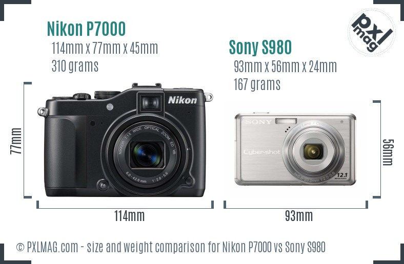 Nikon P7000 vs Sony S980 size comparison
