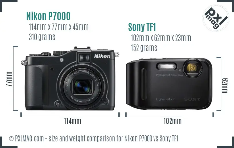 Nikon P7000 vs Sony TF1 size comparison