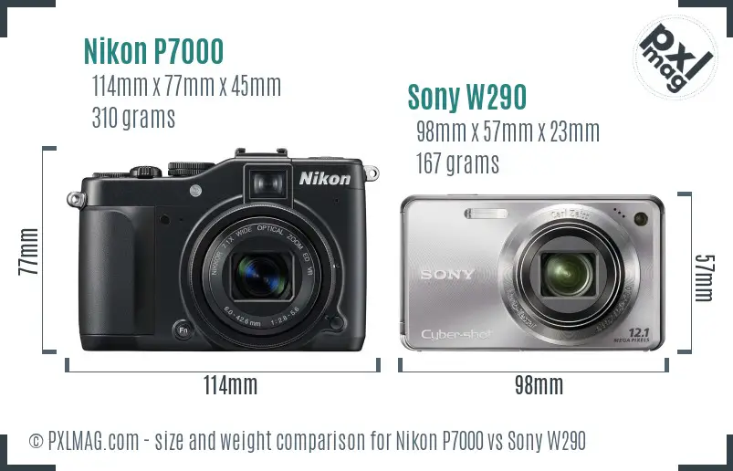 Nikon P7000 vs Sony W290 size comparison