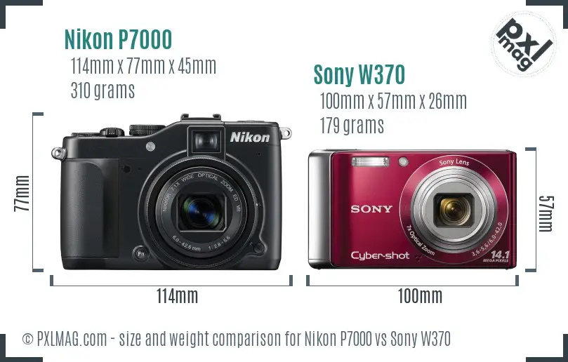 Nikon P7000 vs Sony W370 size comparison