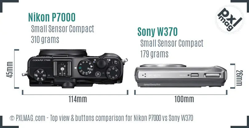 Nikon P7000 vs Sony W370 top view buttons comparison