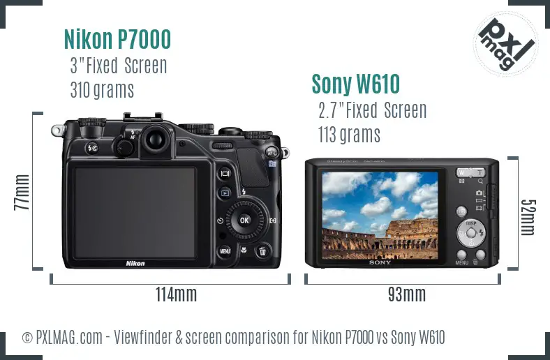 Nikon P7000 vs Sony W610 Screen and Viewfinder comparison