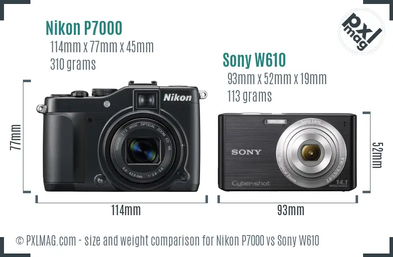 Nikon P7000 vs Sony W610 size comparison