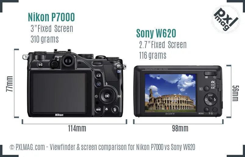 Nikon P7000 vs Sony W620 Screen and Viewfinder comparison