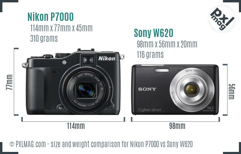 Nikon P7000 vs Sony W620 size comparison