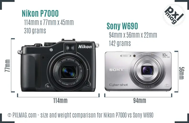 Nikon P7000 vs Sony W690 size comparison