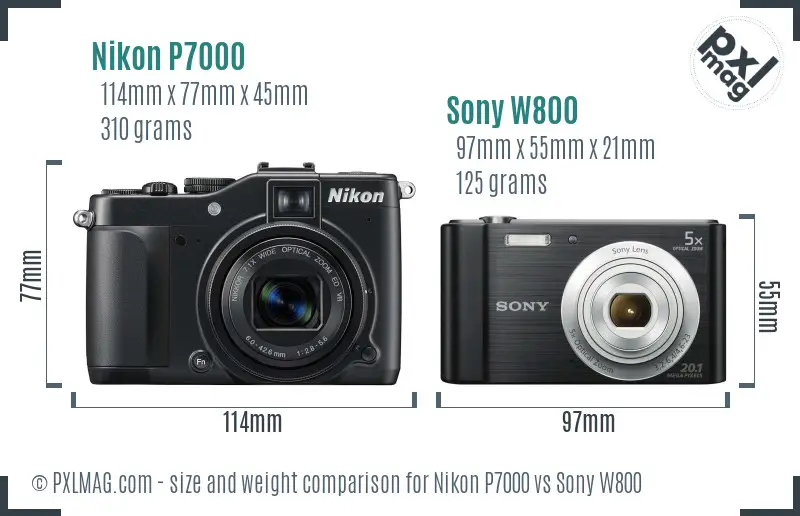 Nikon P7000 vs Sony W800 size comparison