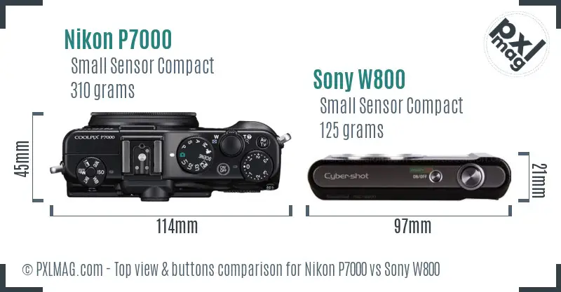 Nikon P7000 vs Sony W800 top view buttons comparison