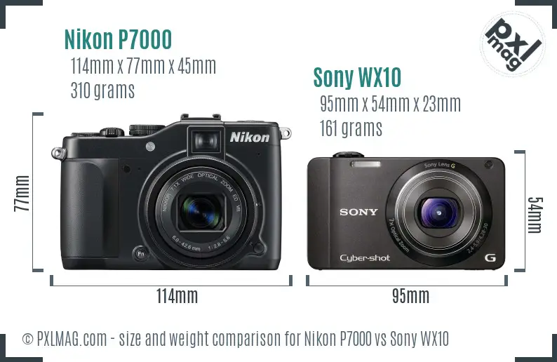 Nikon P7000 vs Sony WX10 size comparison