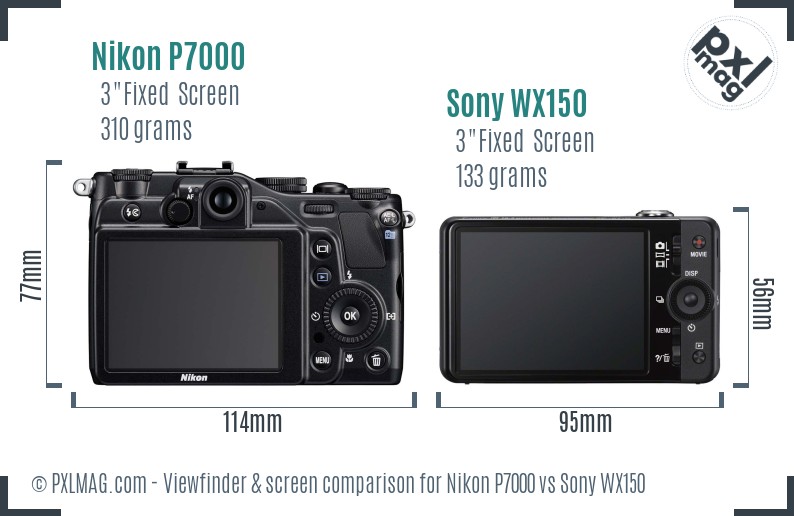 Nikon P7000 vs Sony WX150 Screen and Viewfinder comparison