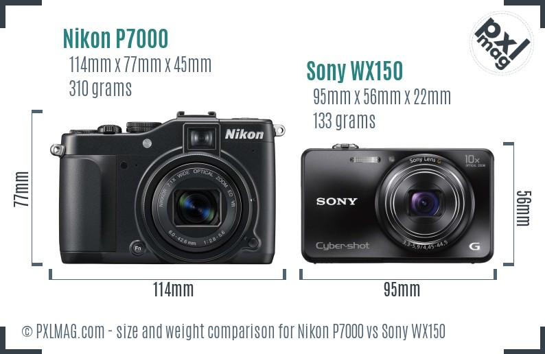 Nikon P7000 vs Sony WX150 size comparison