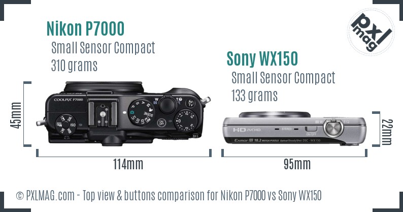 Nikon P7000 vs Sony WX150 top view buttons comparison