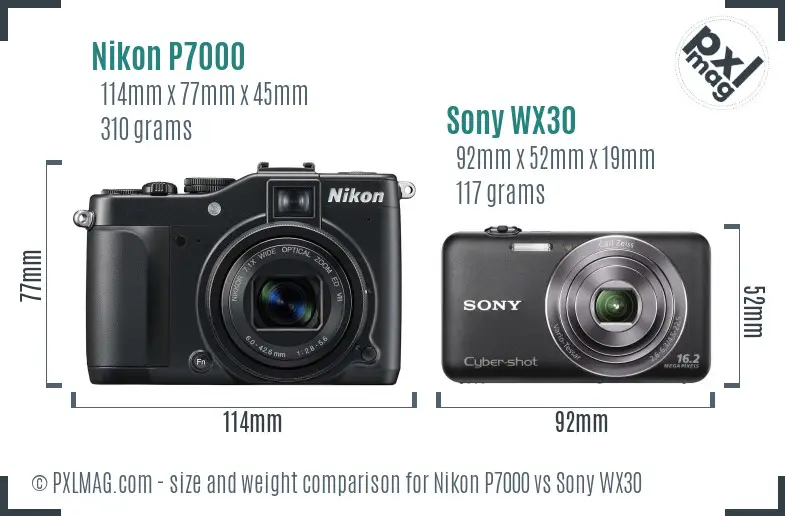 Nikon P7000 vs Sony WX30 size comparison