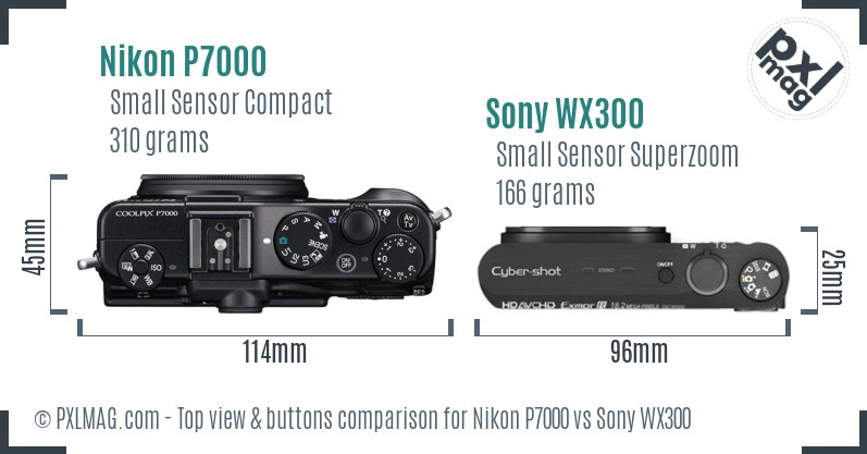Nikon P7000 vs Sony WX300 top view buttons comparison