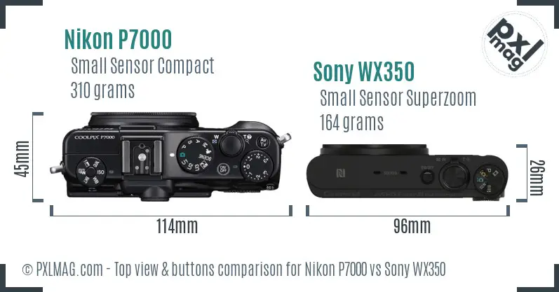 Nikon P7000 vs Sony WX350 top view buttons comparison Nikon P7000 vs Sony WX350 top view buttons comparison