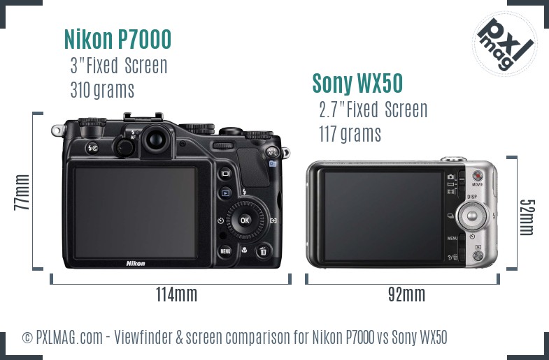 Nikon P7000 vs Sony WX50 Screen and Viewfinder comparison