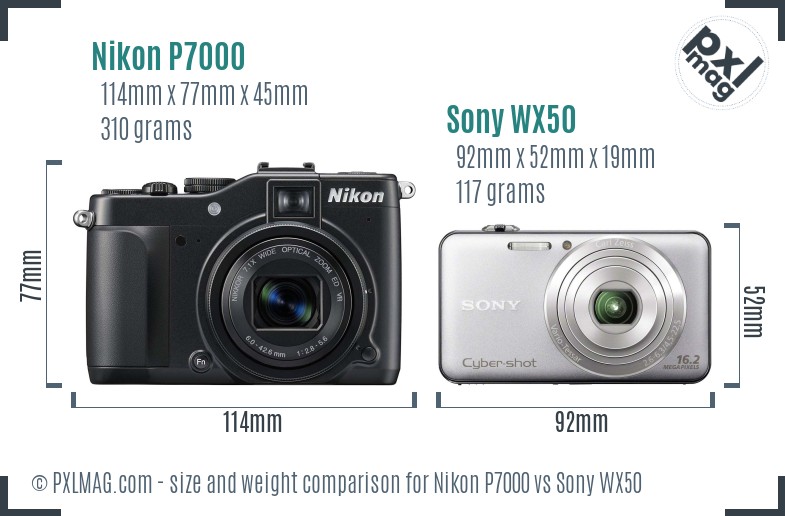 Nikon P7000 vs Sony WX50 size comparison
