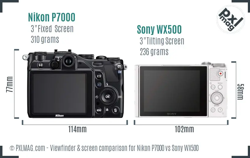 Nikon P7000 vs Sony WX500 Screen and Viewfinder comparison