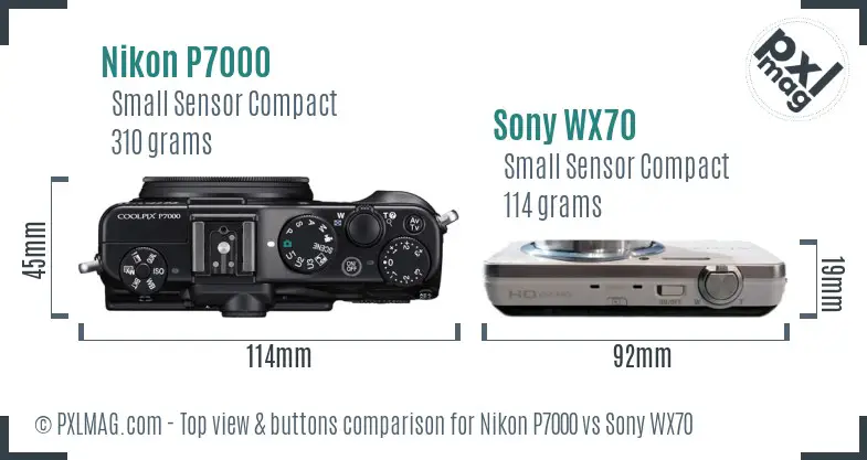 Nikon P7000 vs Sony WX70 top view buttons comparison