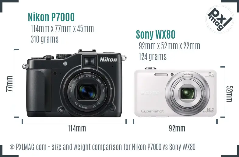 Nikon P7000 vs Sony WX80 size comparison Nikon P7000 vs Sony WX80 size comparison