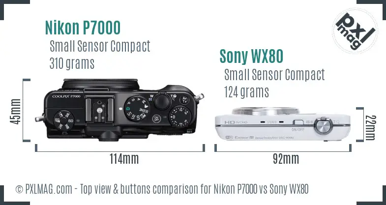 Nikon P7000 vs Sony WX80 top view buttons comparison Nikon P7000 vs Sony WX80 top view buttons comparison