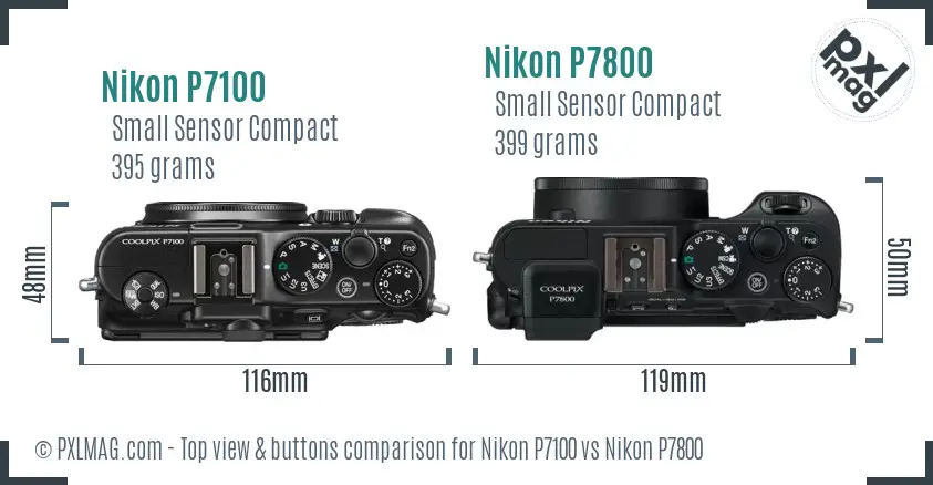 Nikon P7100 vs Nikon P7800 top view buttons comparison