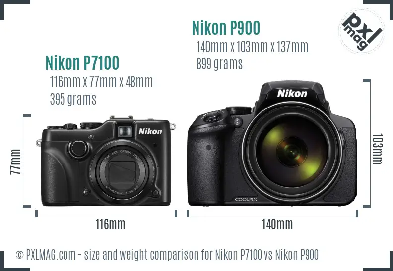 Nikon P7100 vs Nikon P900 size comparison