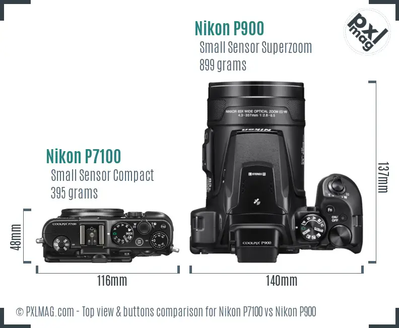 Nikon P7100 vs Nikon P900 top view buttons comparison