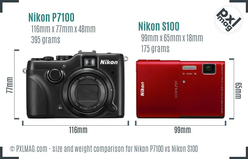 Nikon P7100 vs Nikon S100 size comparison
