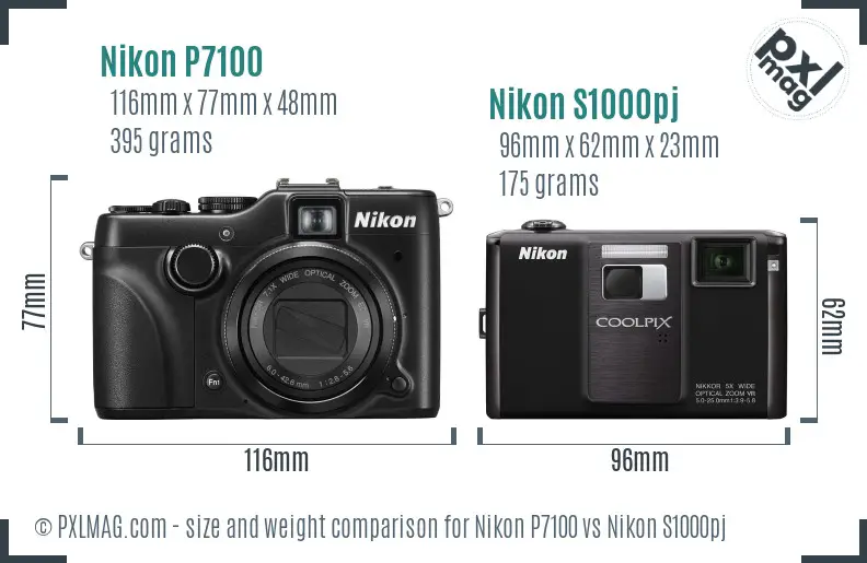 Nikon P7100 vs Nikon S1000pj size comparison