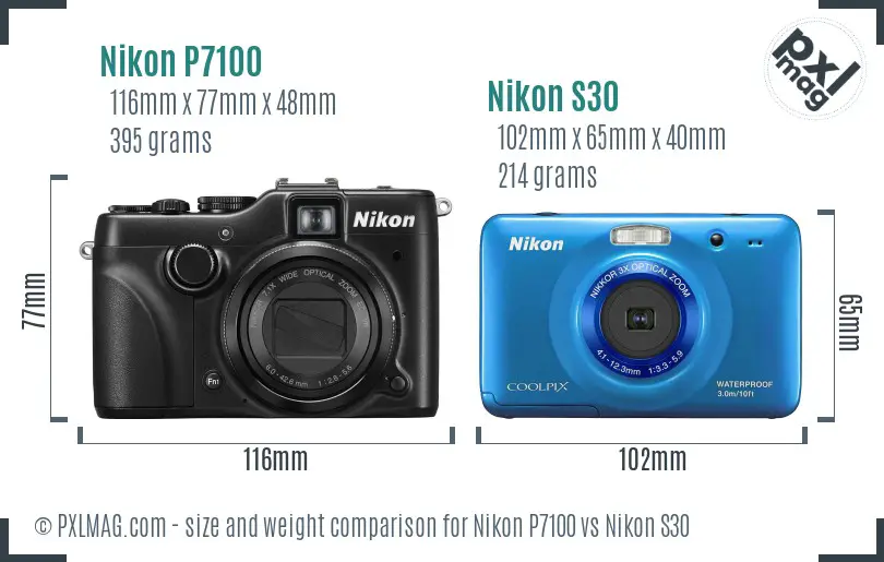 Nikon P7100 vs Nikon S30 size comparison Nikon P7100 vs Nikon S30 size comparison