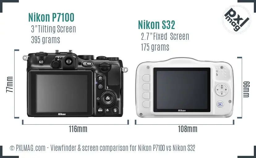 Nikon P7100 vs Nikon S32 Screen and Viewfinder comparison