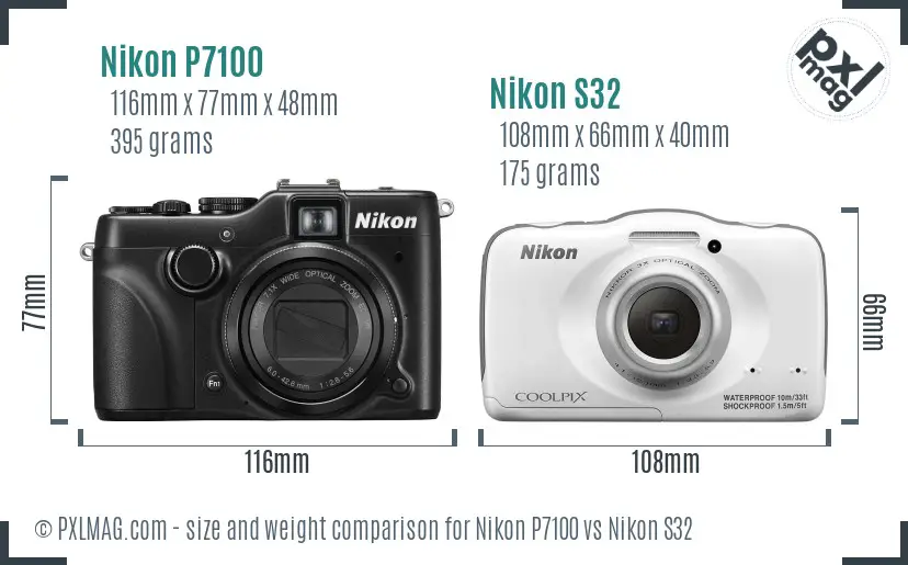 Nikon P7100 vs Nikon S32 size comparison