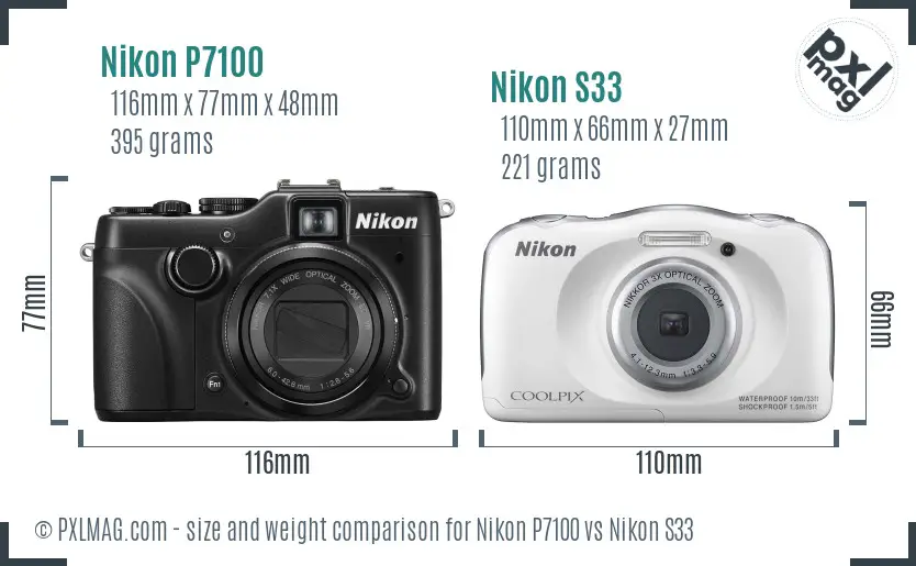 Nikon P7100 vs Nikon S33 size comparison