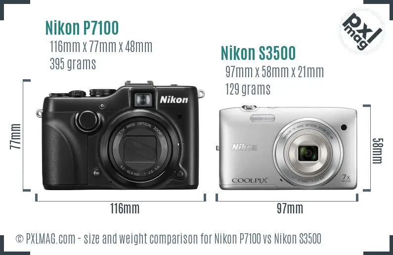 Nikon P7100 vs Nikon S3500 size comparison