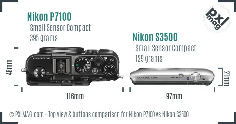 Nikon P7100 vs Nikon S3500 top view buttons comparison