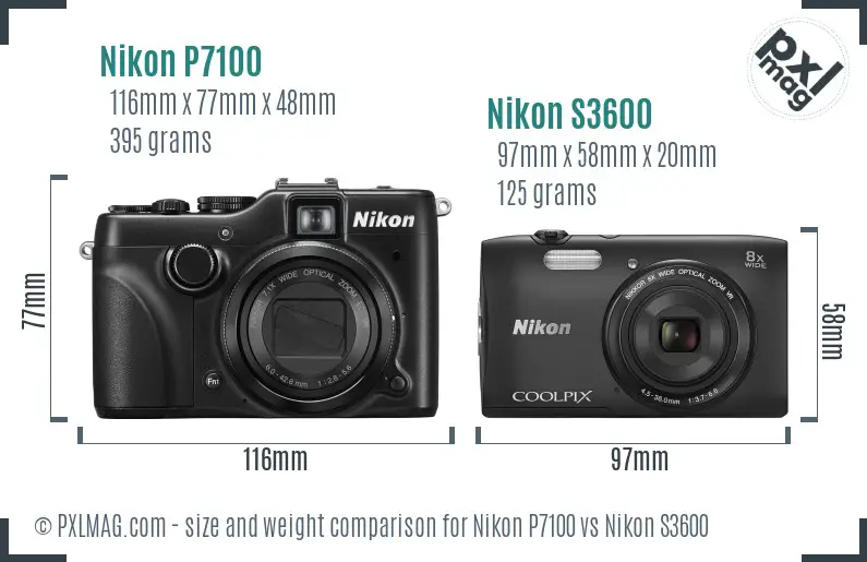 Nikon P7100 vs Nikon S3600 size comparison