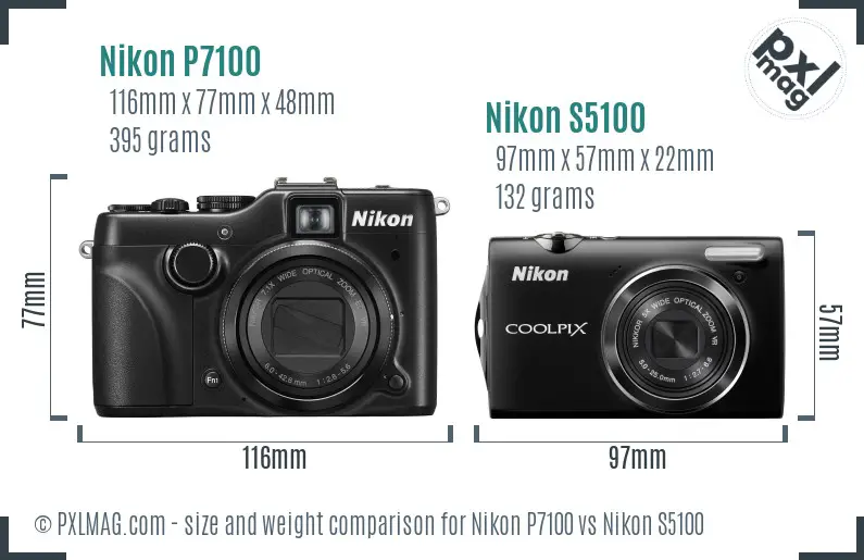 Nikon P7100 vs Nikon S5100 size comparison