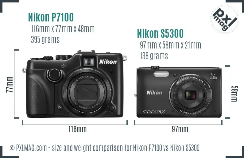 Nikon P7100 vs Nikon S5300 size comparison