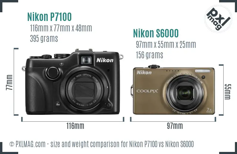 Nikon P7100 vs Nikon S6000 size comparison