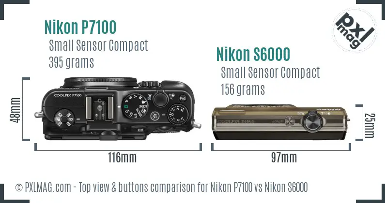 Nikon P7100 vs Nikon S6000 top view buttons comparison