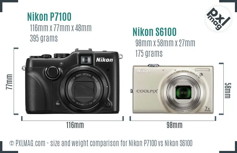 Nikon P7100 vs Nikon S6100 size comparison